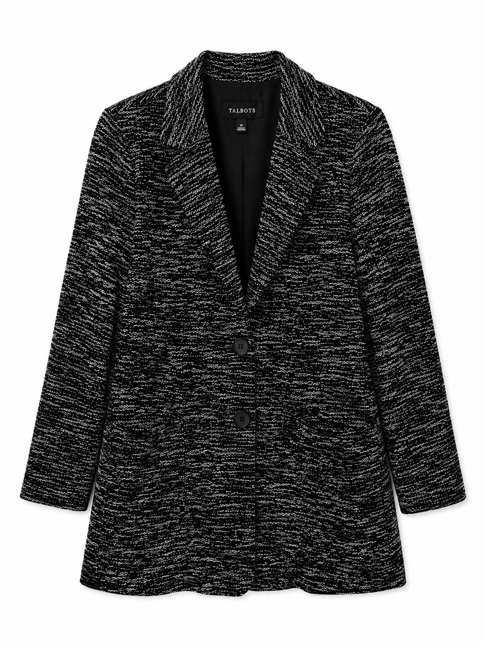 Talbots Women's Black White Marled Knit Blazer Jacket Size 16 Career Office Plus